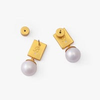 VOWS FEATHER PEARL RECTANGLE DROP EARRINGS - WHITE