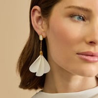 RADIANCE FEATHER PETAL DROP EARRINGS - WHITE