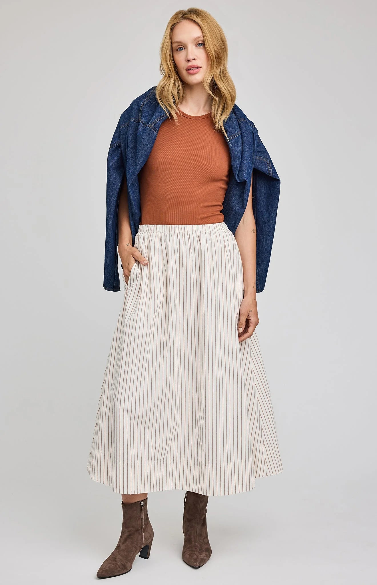 WILHELMINA MIDI SKIRT - CREAM STRIPE