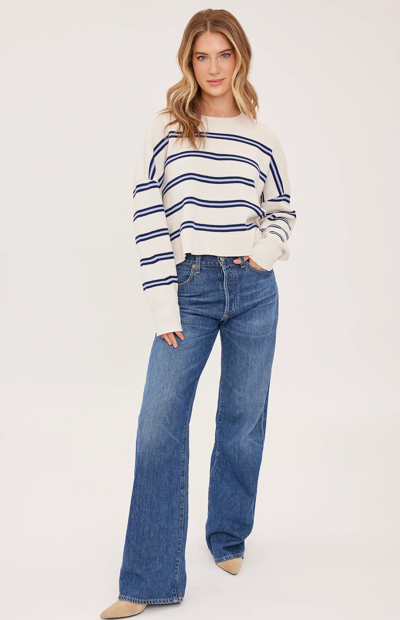 ECHO PULLOVER SWEATER - CREAM STRIPE
