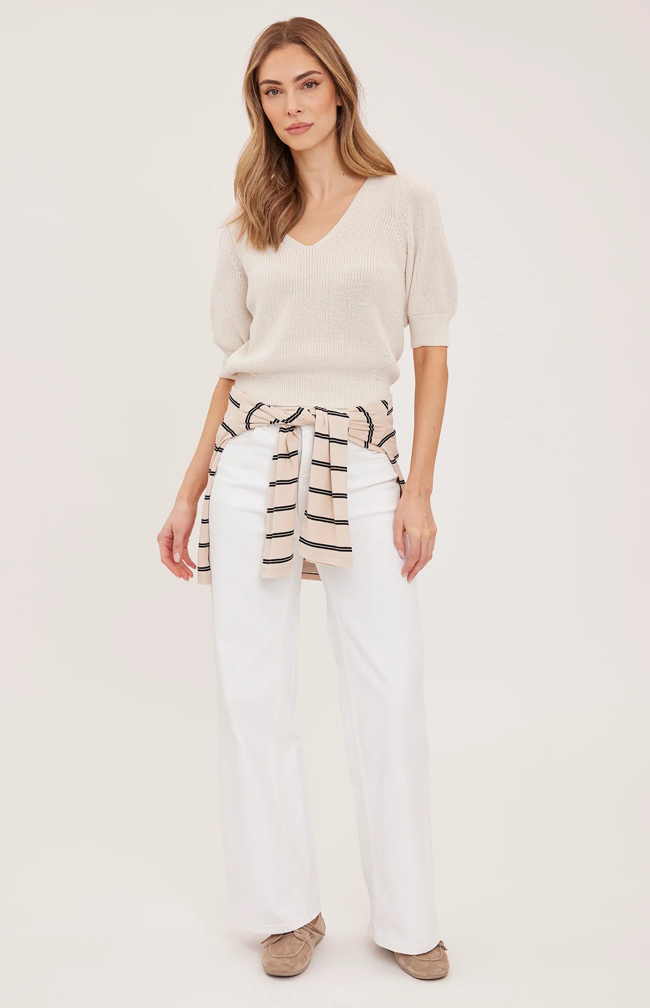 PHOEBE V-NECK PULLOVER - CREAM