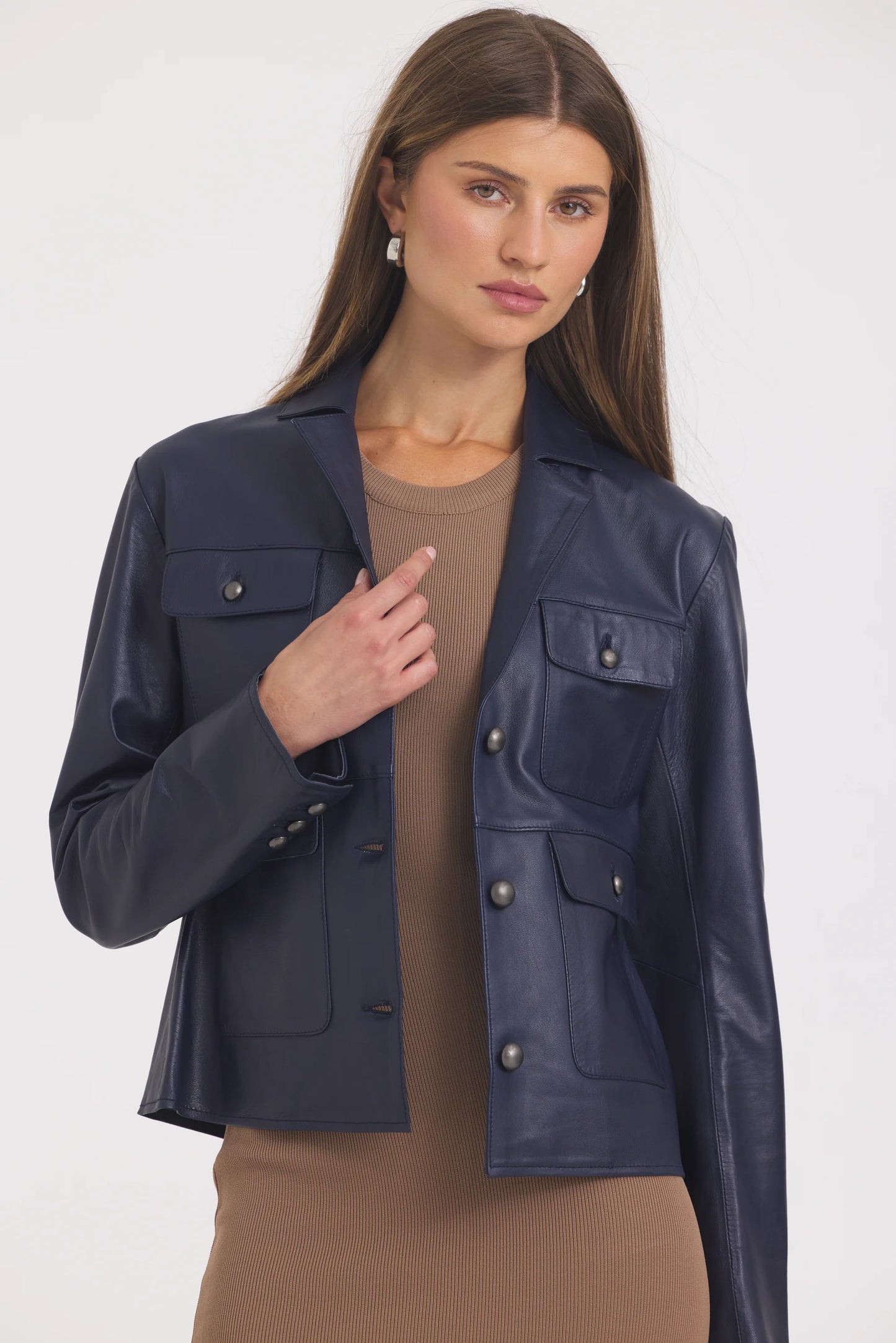 BROOKE BURNISHED LEATHER JACKET - DARK INDIGO