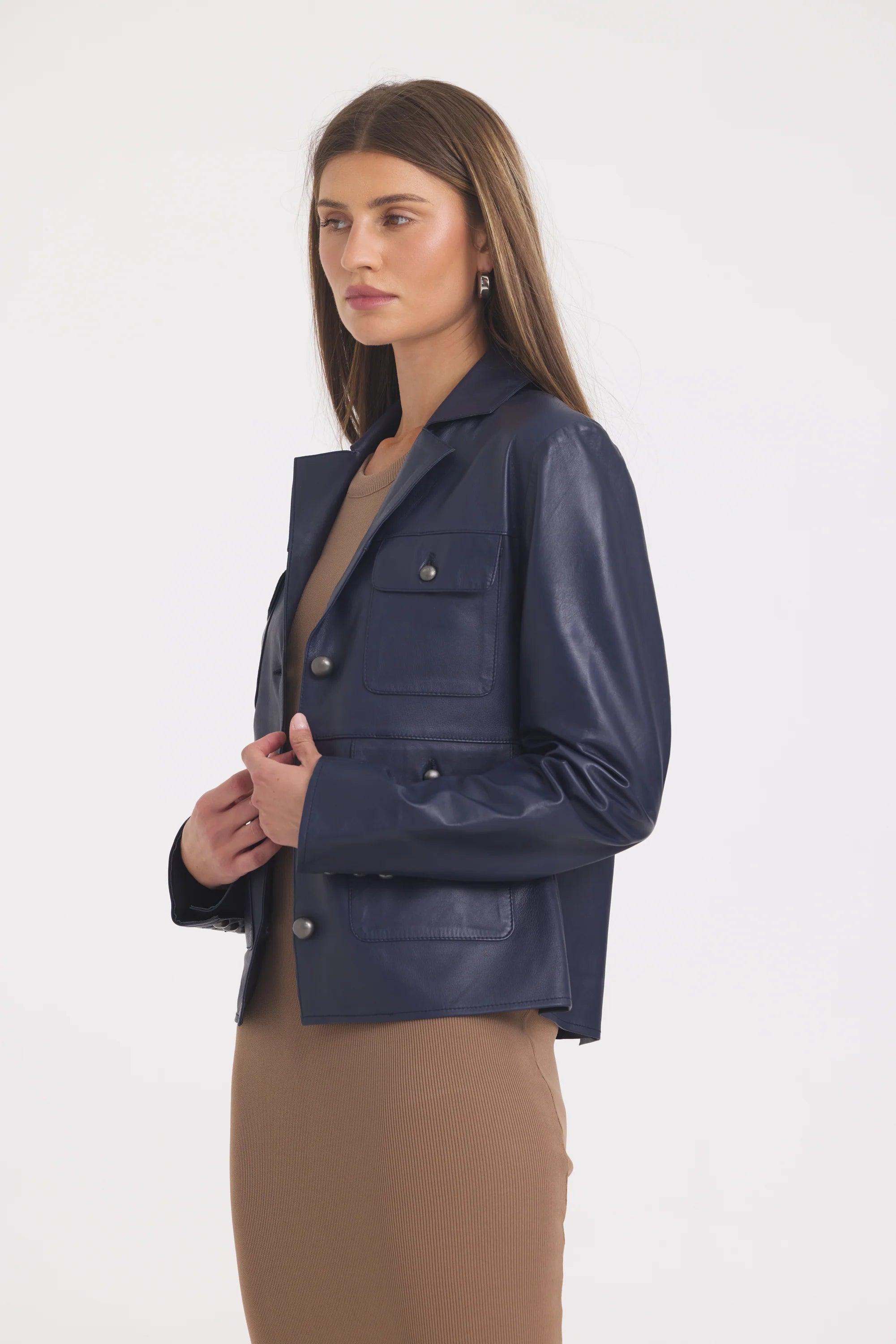 BROOKE BURNISHED LEATHER JACKET - DARK INDIGO