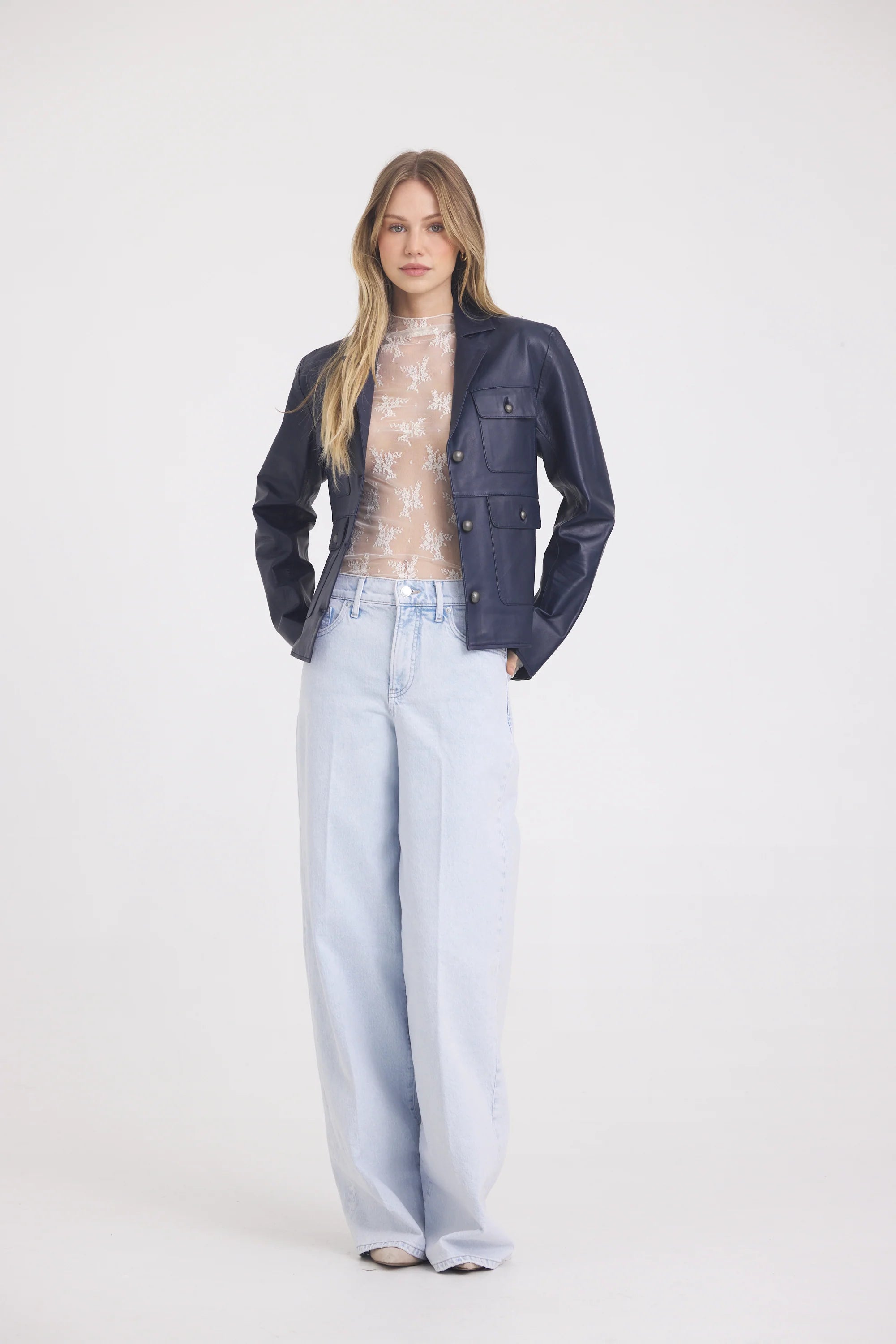BROOKE BURNISHED LEATHER JACKET - DARK INDIGO