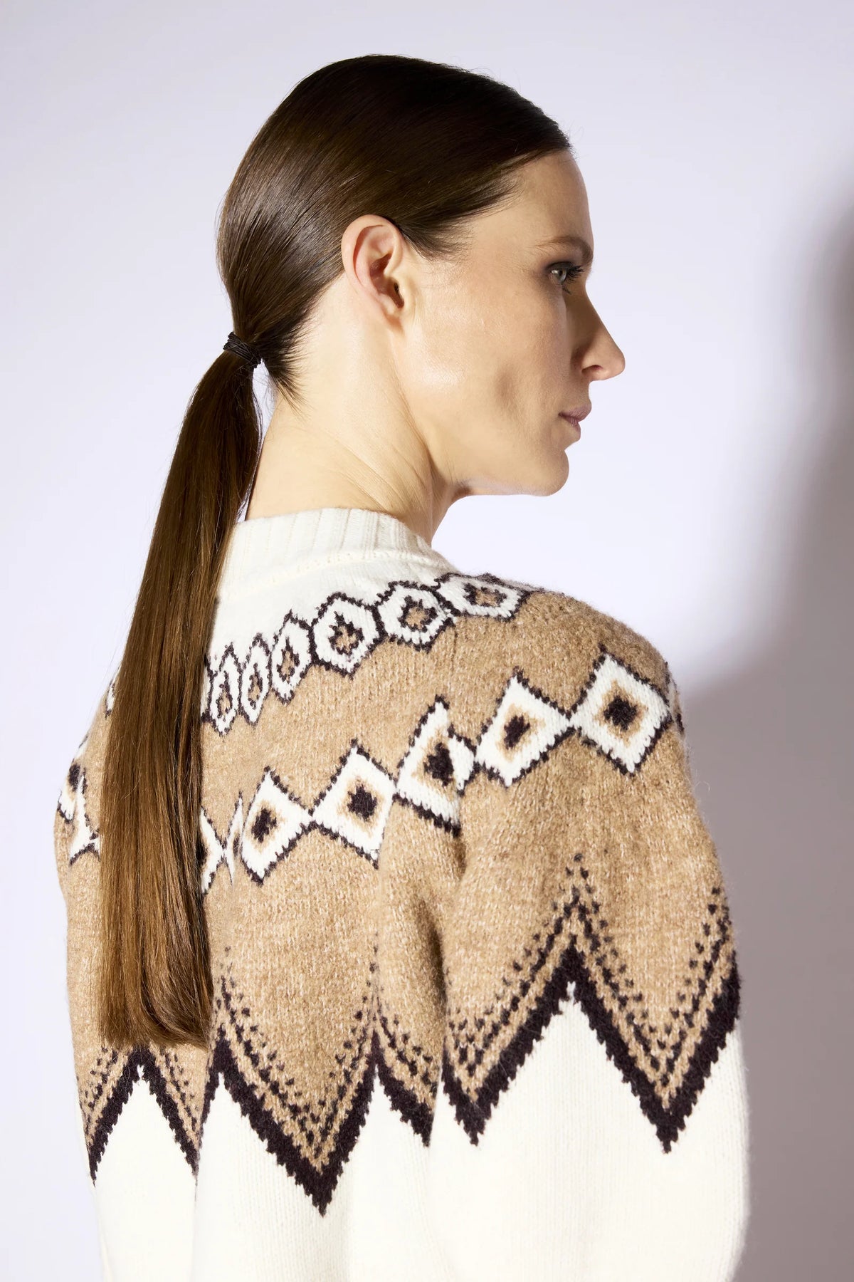 CASHMERE BLEND FAIR ISLE CARDIGAN - NORWEGIAN POMICE/CAMEL
