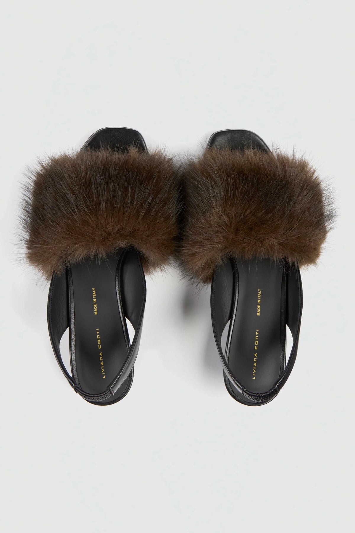 FUR TOP SLINGBACK SANDAL - BLACK