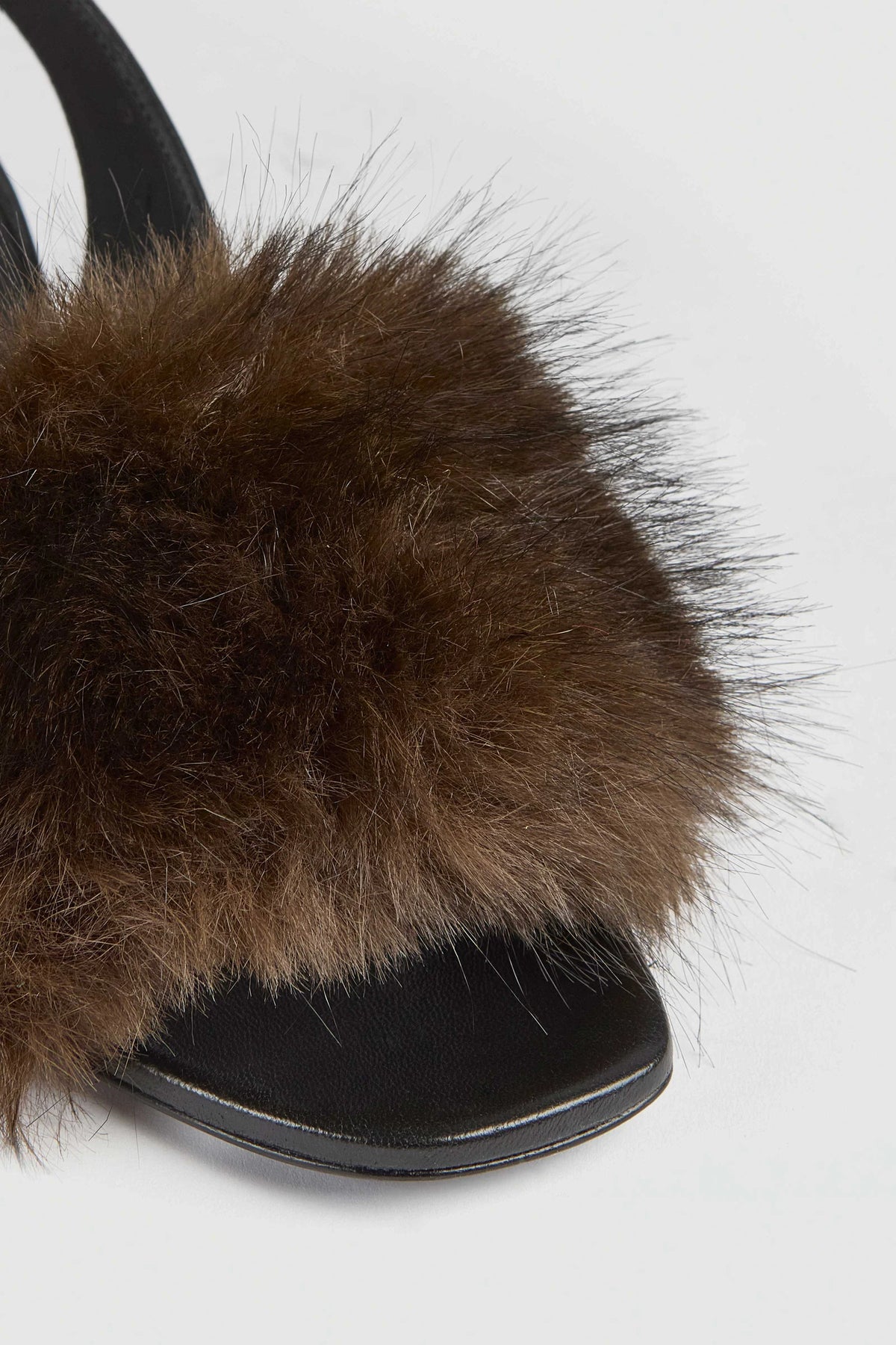 FUR TOP SLINGBACK SANDAL - BLACK