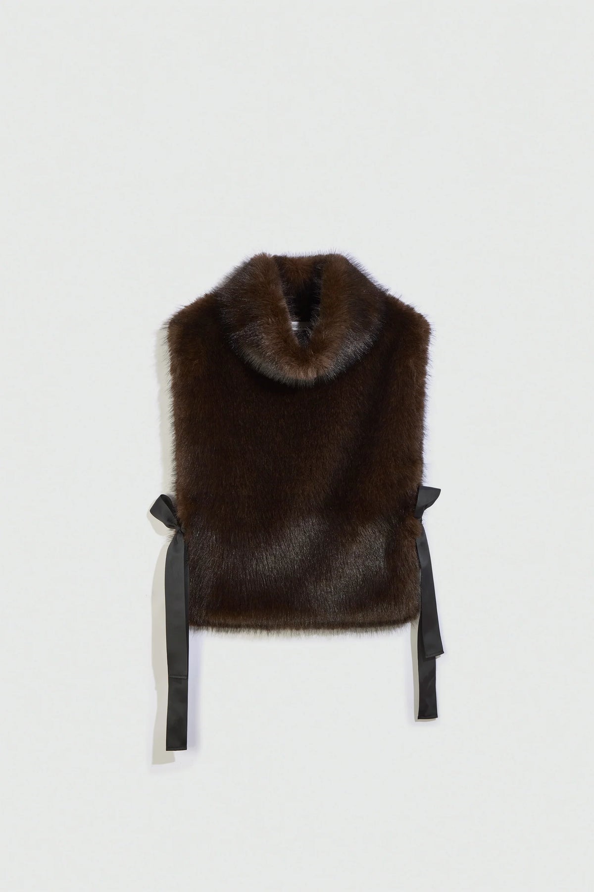 FAUX FUR CAPE WITH TIES - BROWN-EBONY