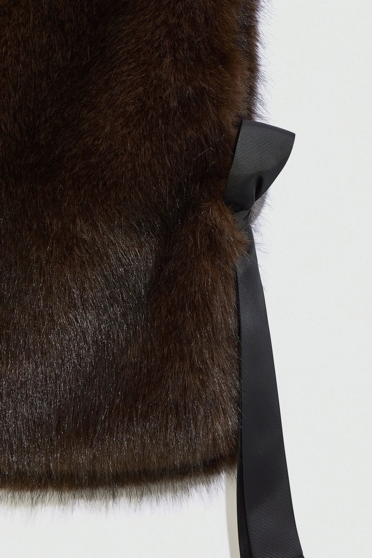 FAUX FUR CAPE WITH TIES - BROWN-EBONY