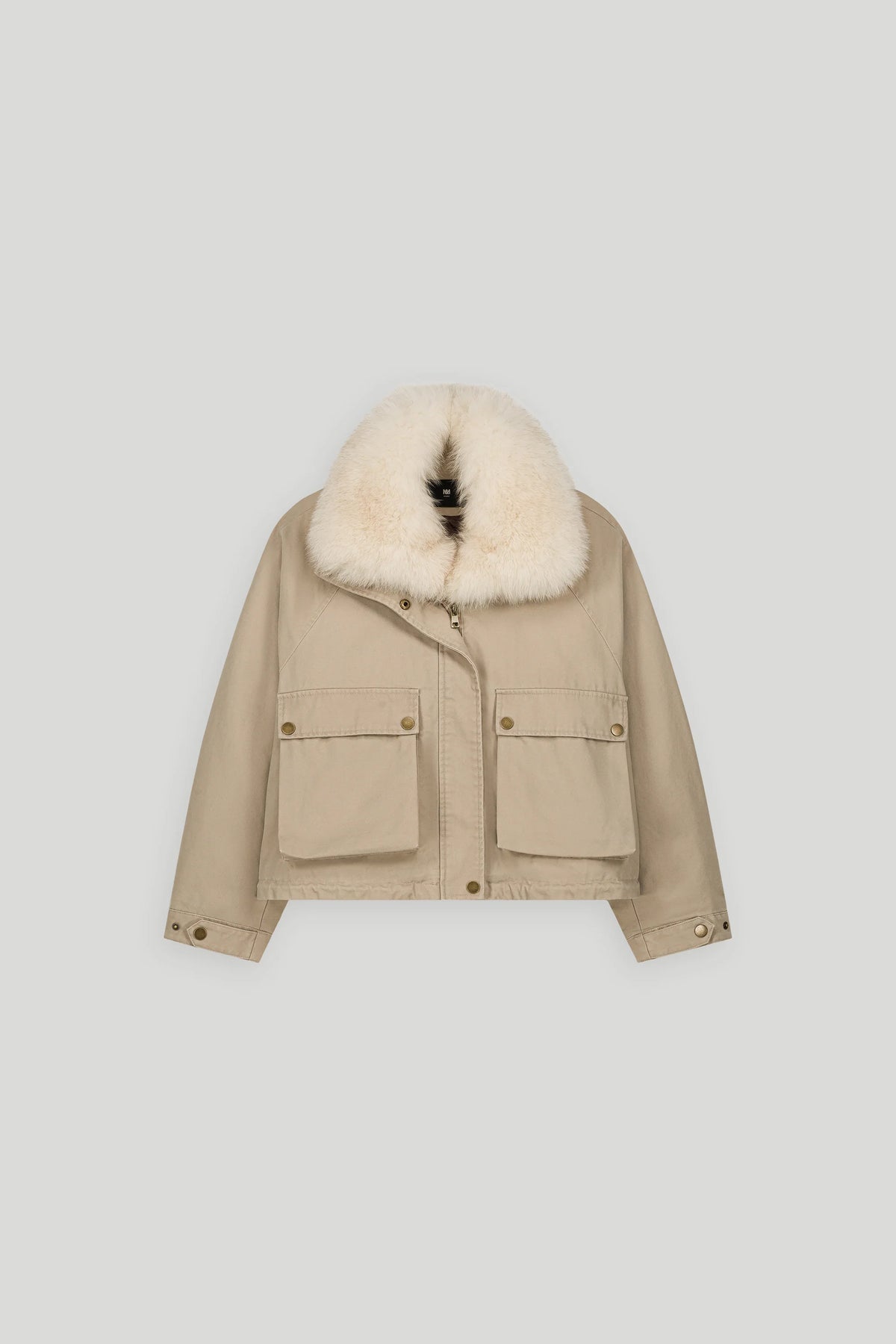 COTTON BOMBER JACKET WITH FOX COLLAR - HAZELNUT