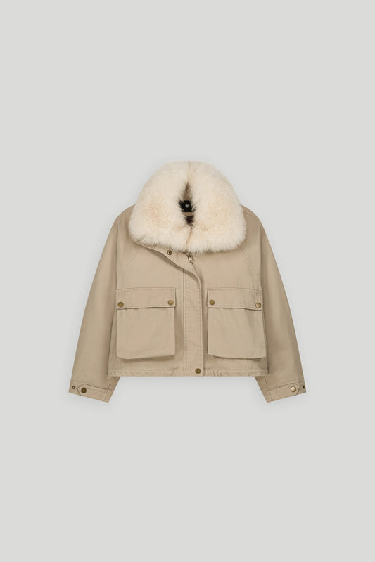 COTTON BOMBER JACKET WITH FOX COLLAR - HAZELNUT