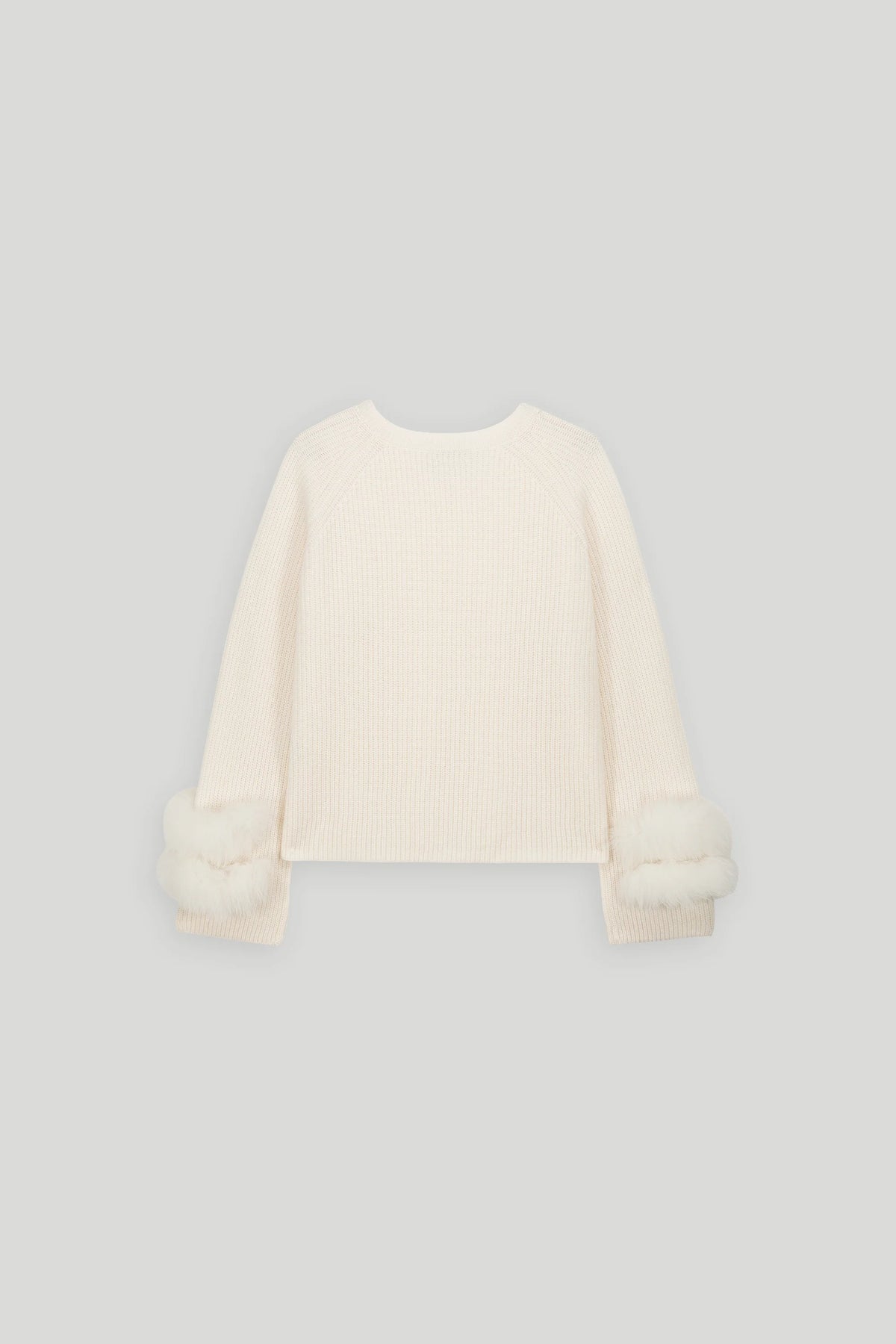 PRANA CASHMERE SWEATER WITH FOX TRIM - WHITE