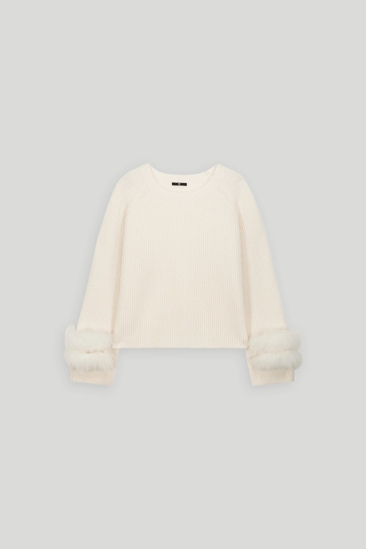 PRANA CASHMERE SWEATER WITH FOX TRIM - WHITE