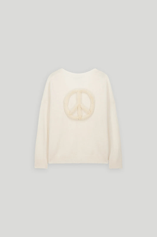 PIXIE PEACE MOTIF CASHMERE SWEATER - WHITE