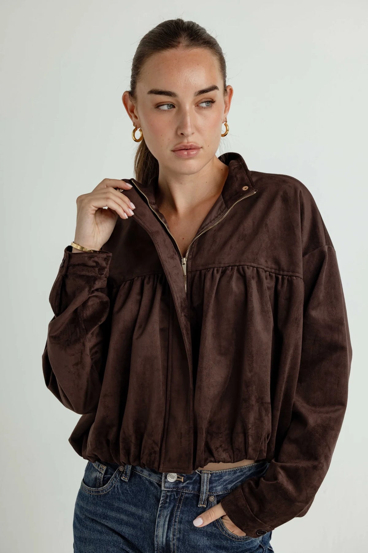FREDDIE VEGAN SUEDE JACKET - ESPRESSO