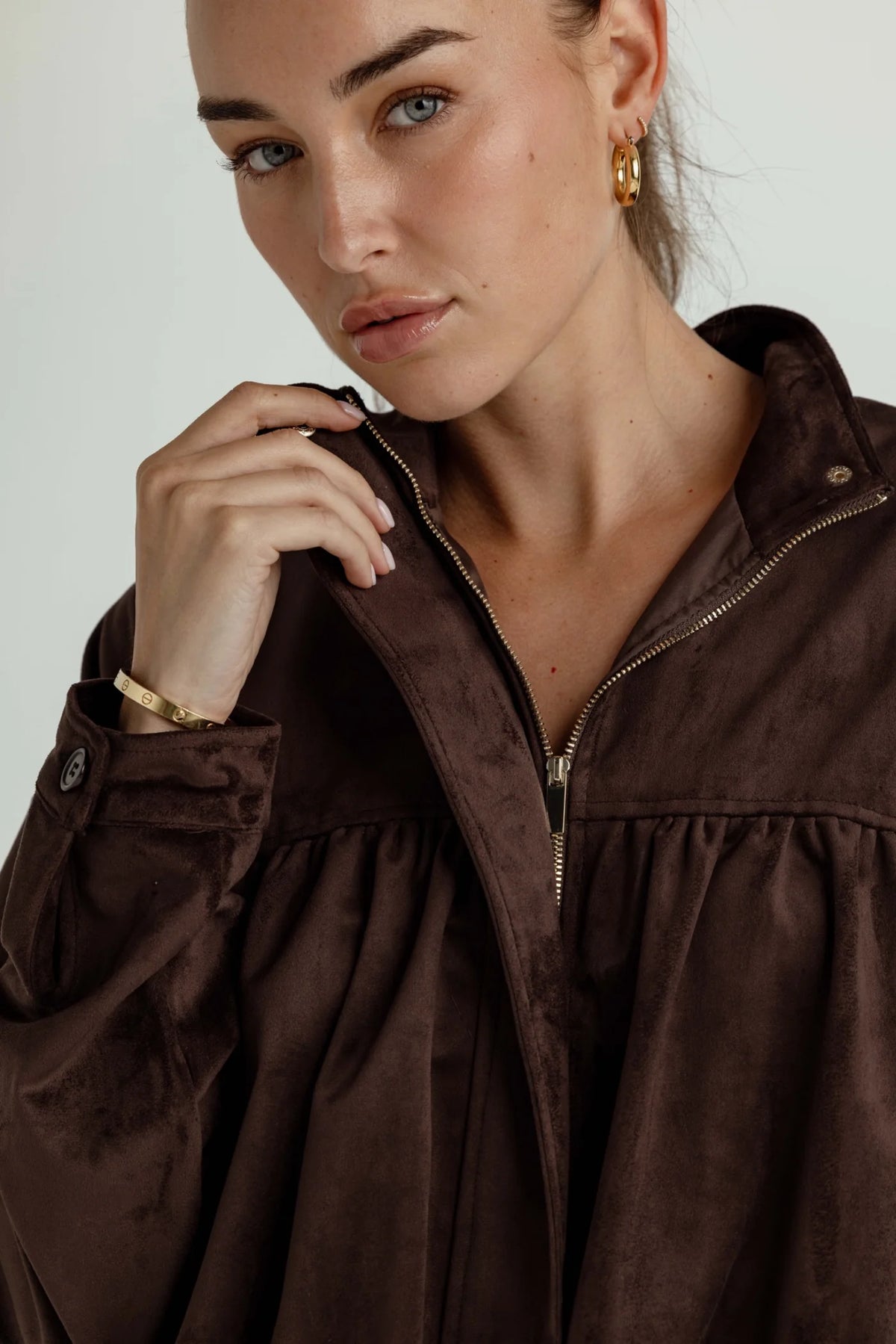 FREDDIE VEGAN SUEDE JACKET - ESPRESSO