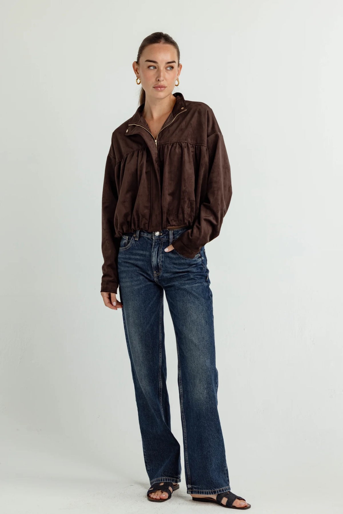FREDDIE VEGAN SUEDE JACKET - ESPRESSO