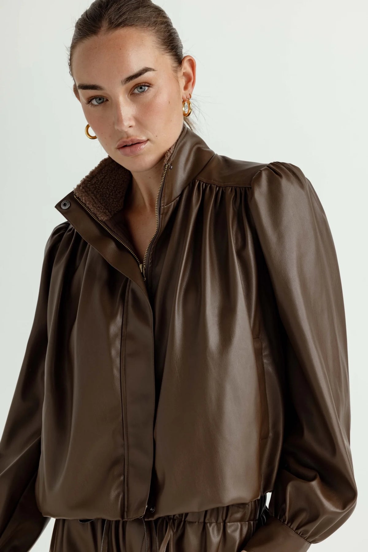 VEGAN LEATHER ELODIE JACKET - ESPRESSO