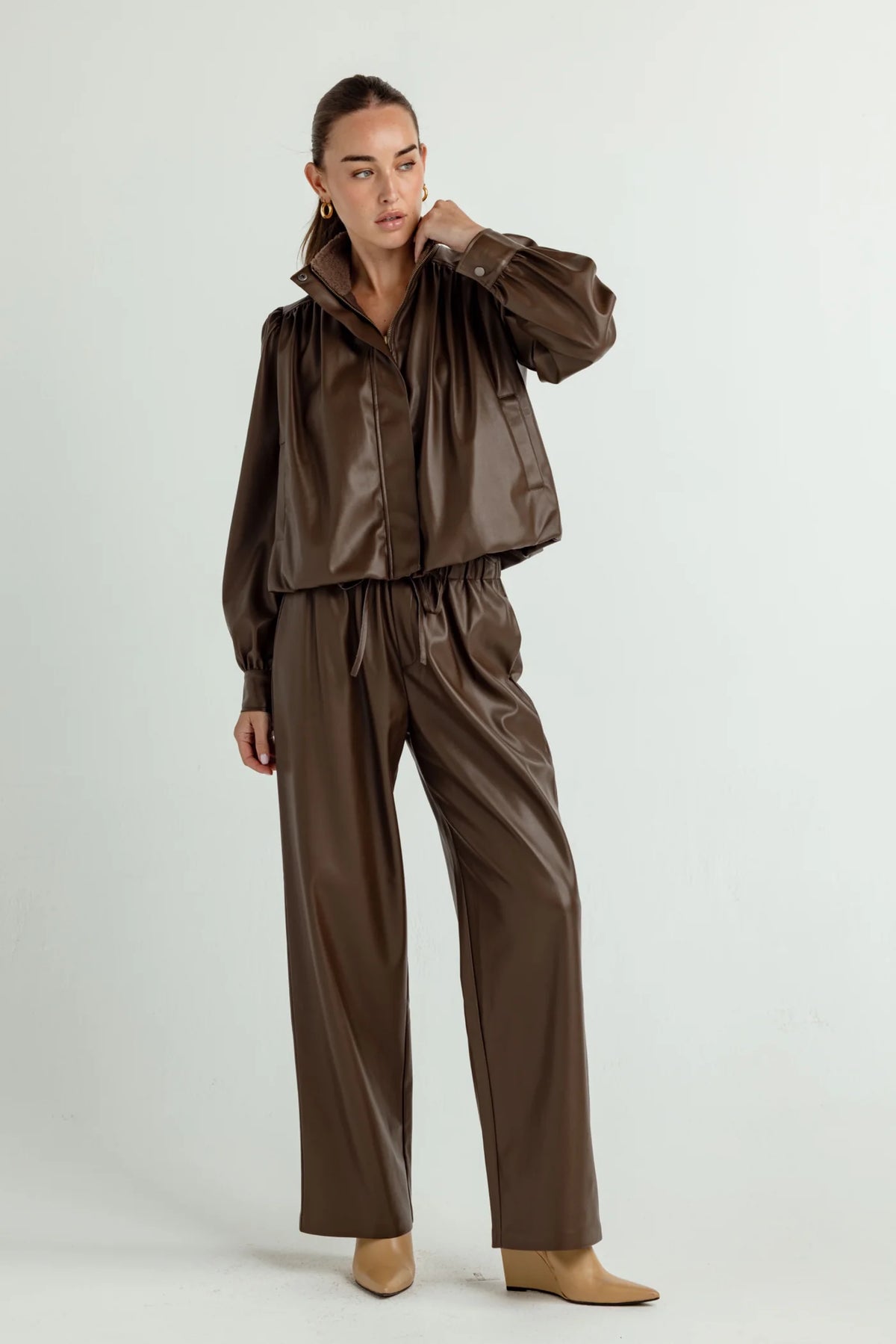 VEGAN LEATHER ELODIE JACKET - ESPRESSO