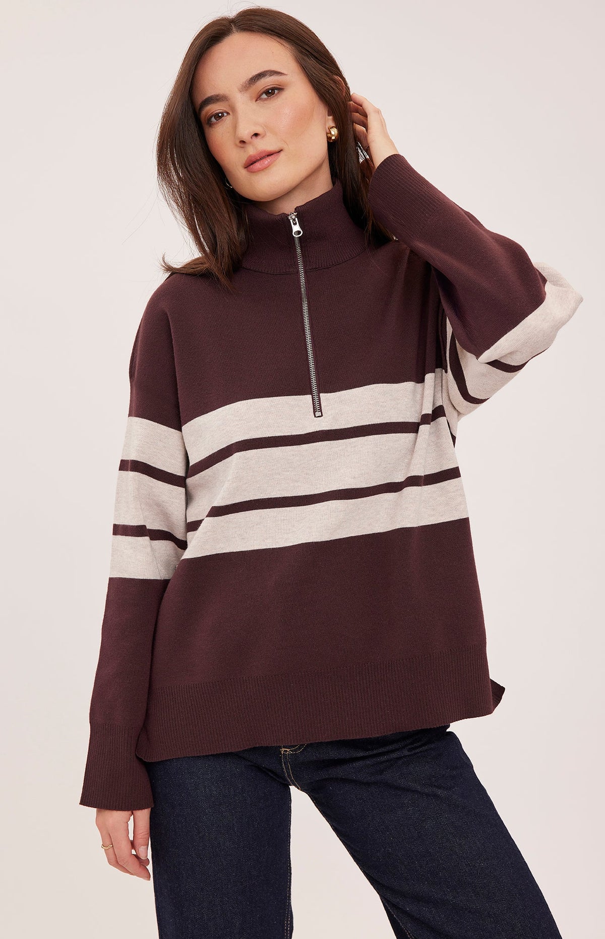 IDRIS STRIPED SWEATER - FIG STRIPE