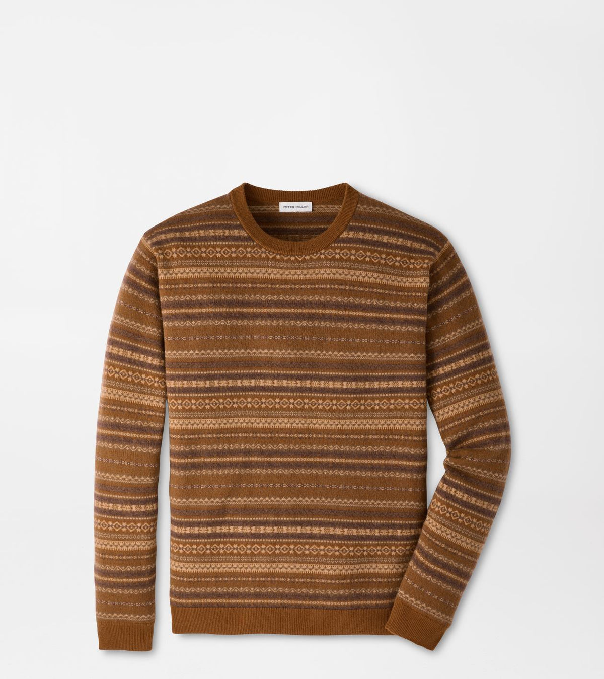 SADDLE FAIRISLE CREW NECK SWEATER - DARK AMBER