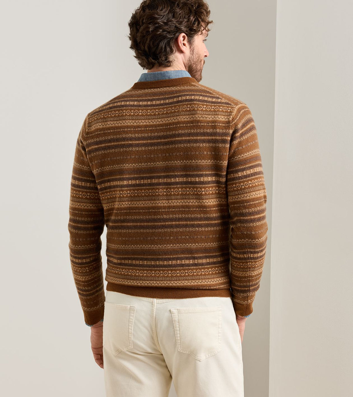 SADDLE FAIRISLE CREW NECK SWEATER - DARK AMBER