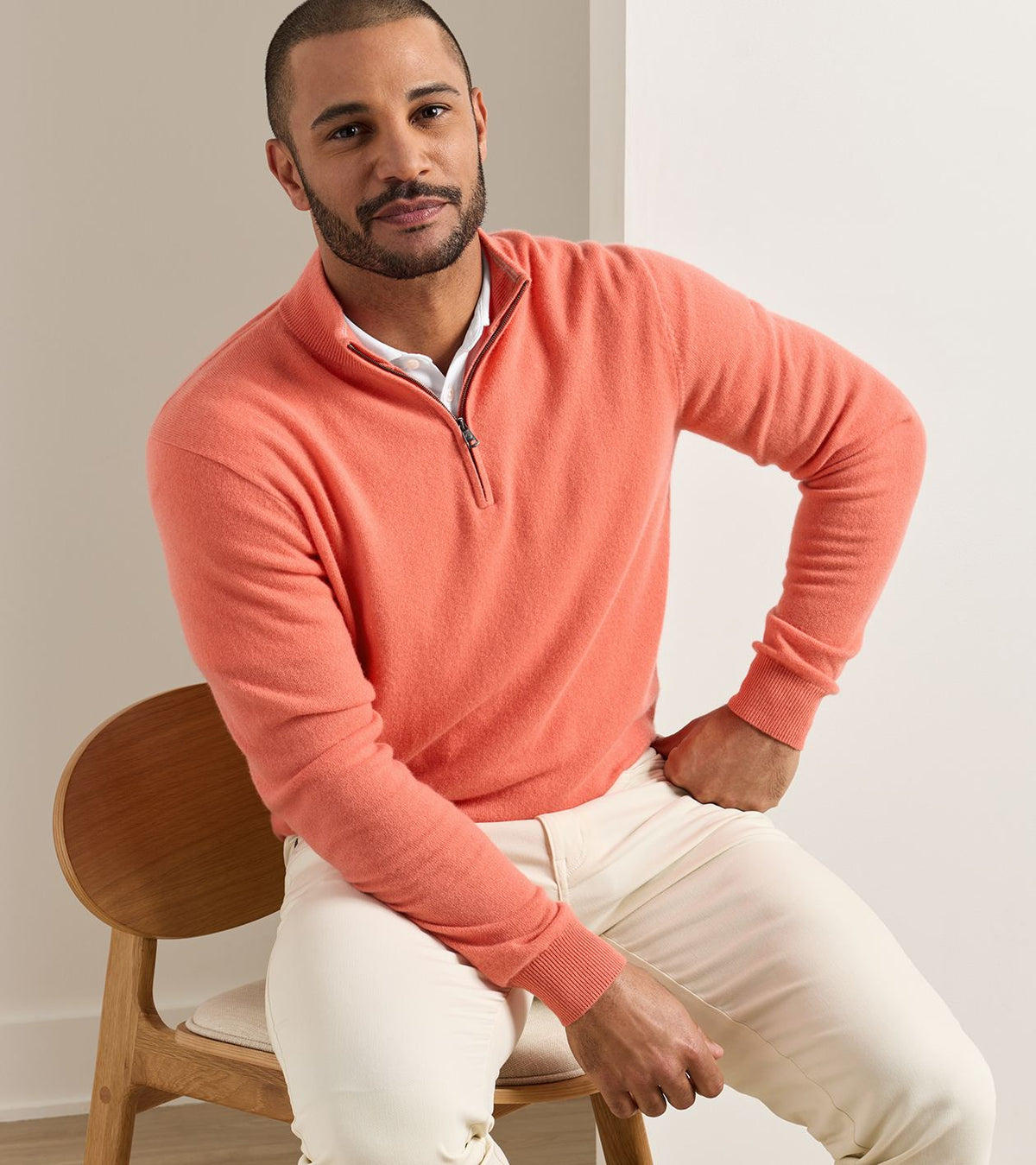 CROWN ANNIVERSARY CASHMERE 1/4 ZIP SWEATER - CORAL