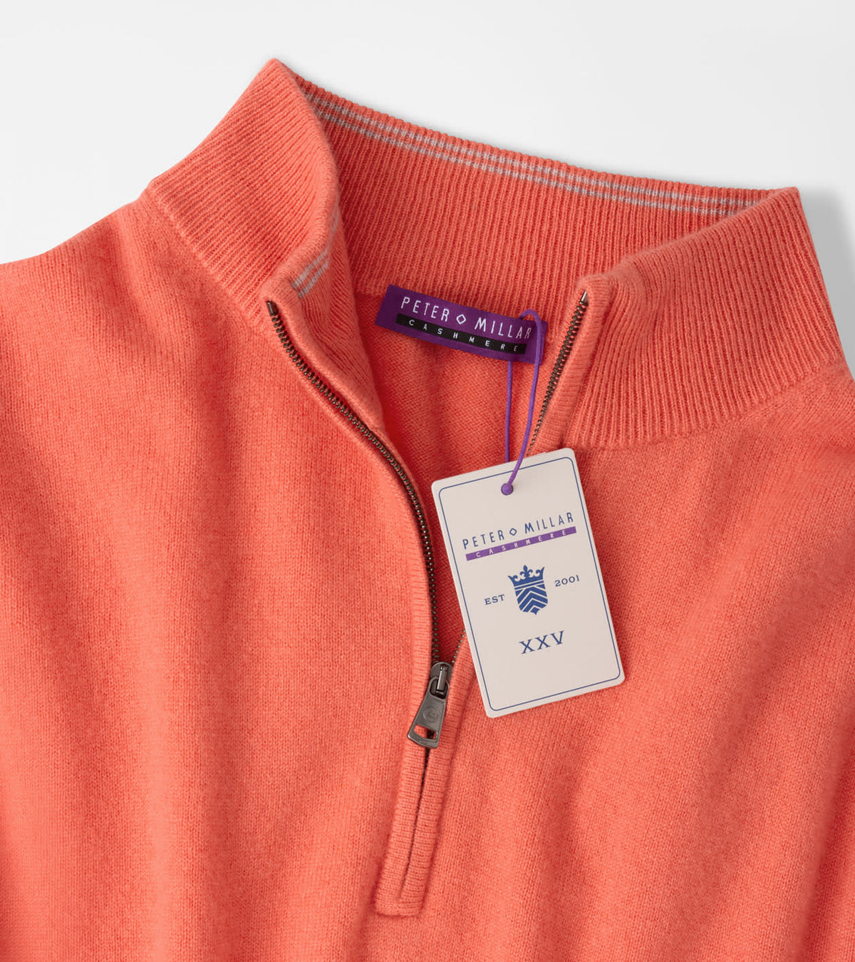 CROWN ANNIVERSARY CASHMERE 1/4 ZIP SWEATER - CORAL