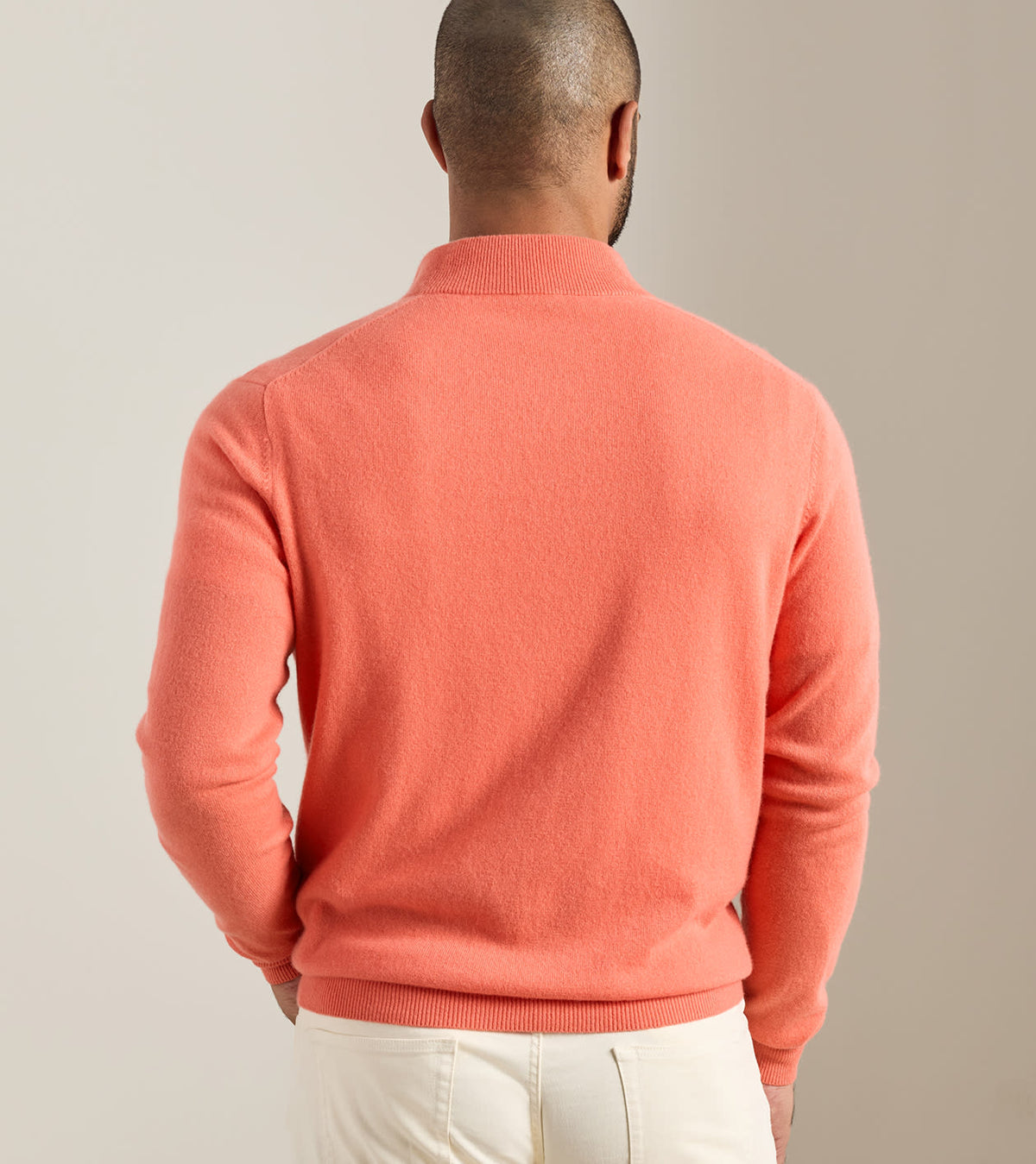 CROWN ANNIVERSARY CASHMERE 1/4 ZIP SWEATER - CORAL