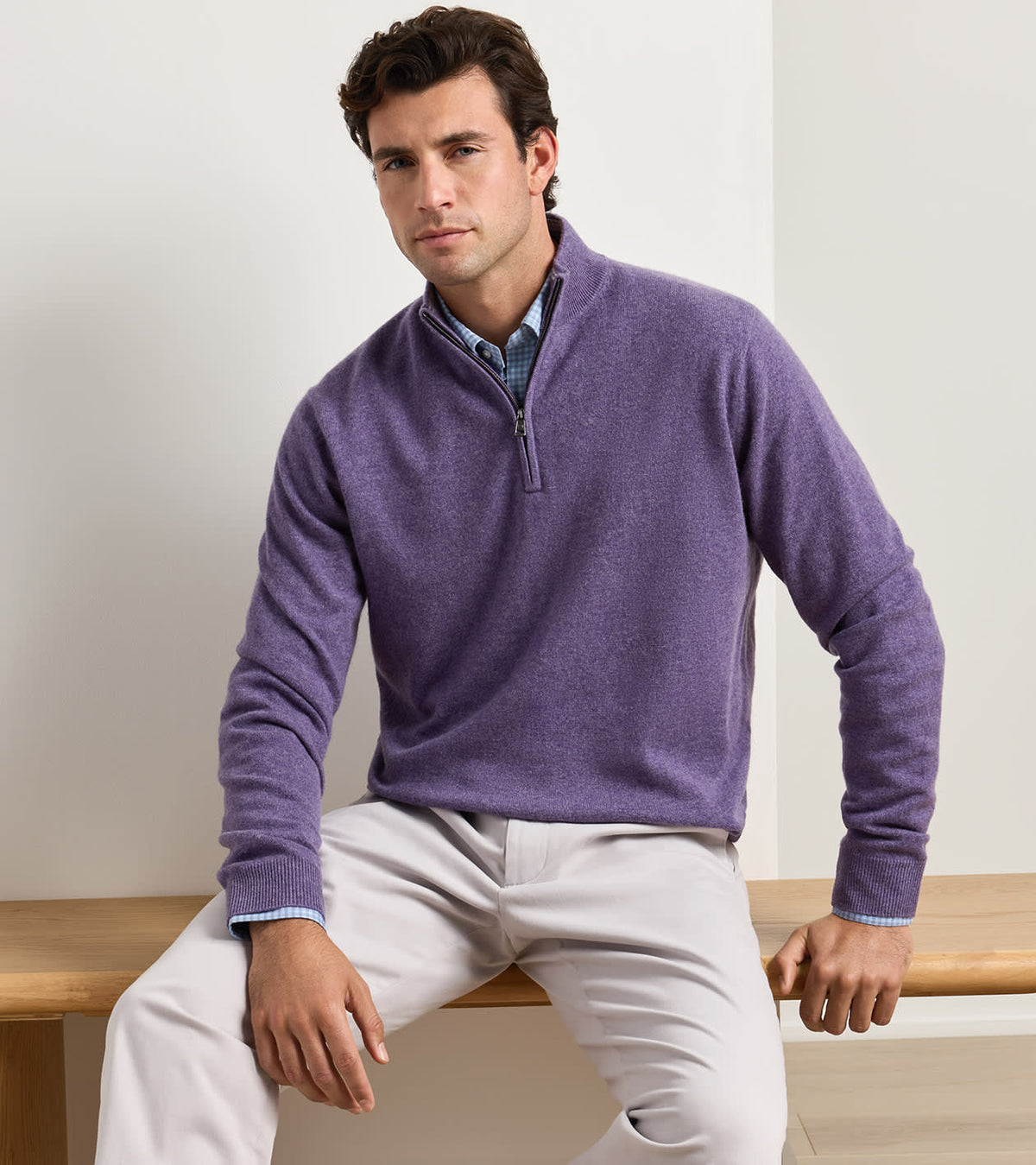 CROWN ANNIVERSARY CASHMERE 1/4 ZIP SWEATER - PURPLE FIG
