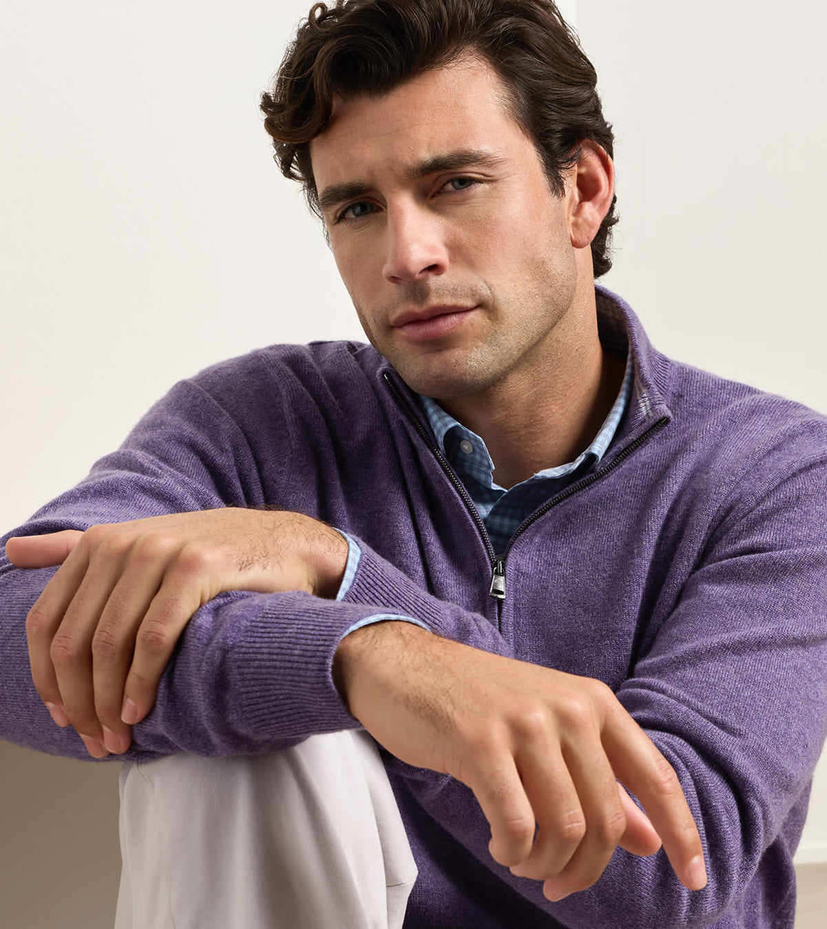 CROWN ANNIVERSARY CASHMERE 1/4 ZIP SWEATER - PURPLE FIG