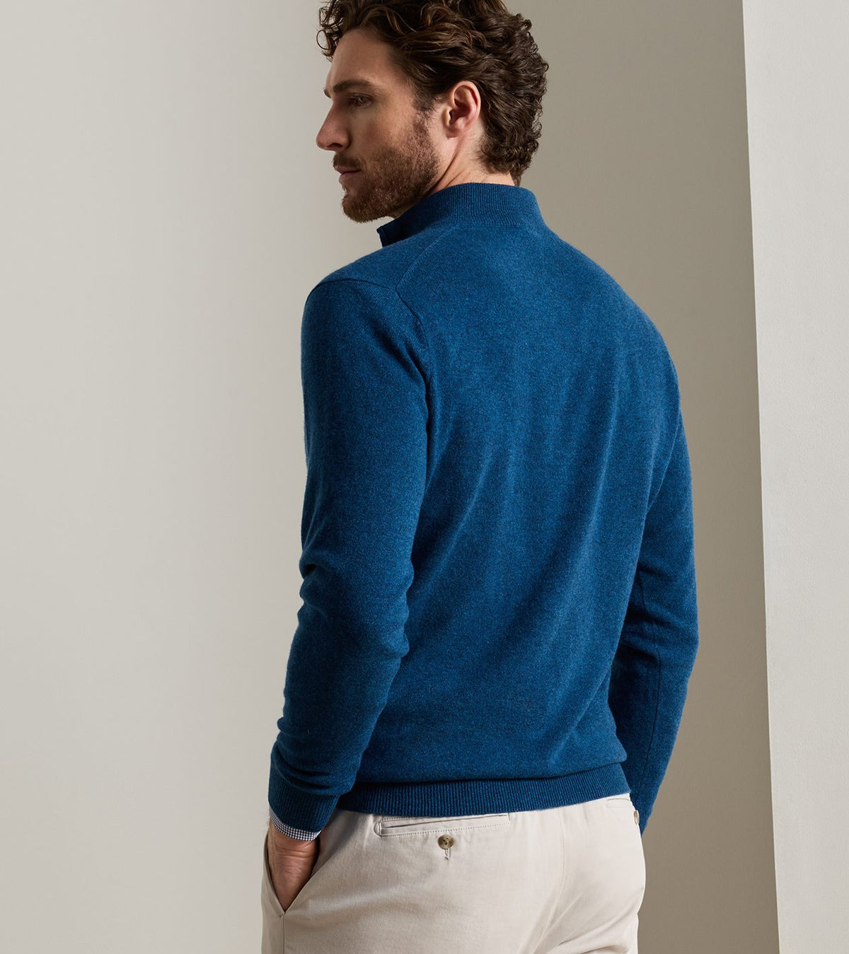 CROWN ANNIVERSARY CASHMERE 1/4 ZIP SWEATER - OCEAN BLUE