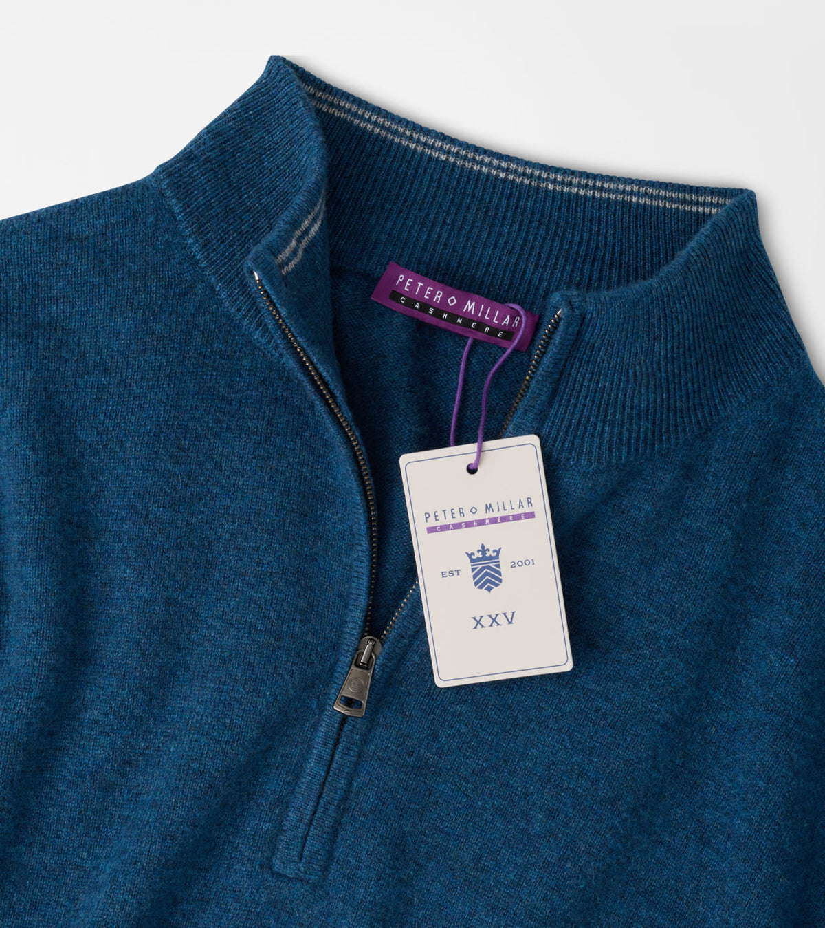 CROWN ANNIVERSARY CASHMERE 1/4 ZIP SWEATER - OCEAN BLUE