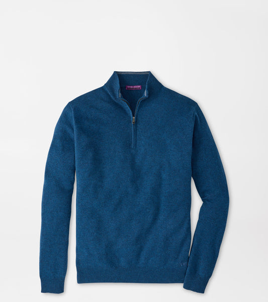 CROWN ANNIVERSARY CASHMERE 1/4 ZIP SWEATER - OCEAN BLUE