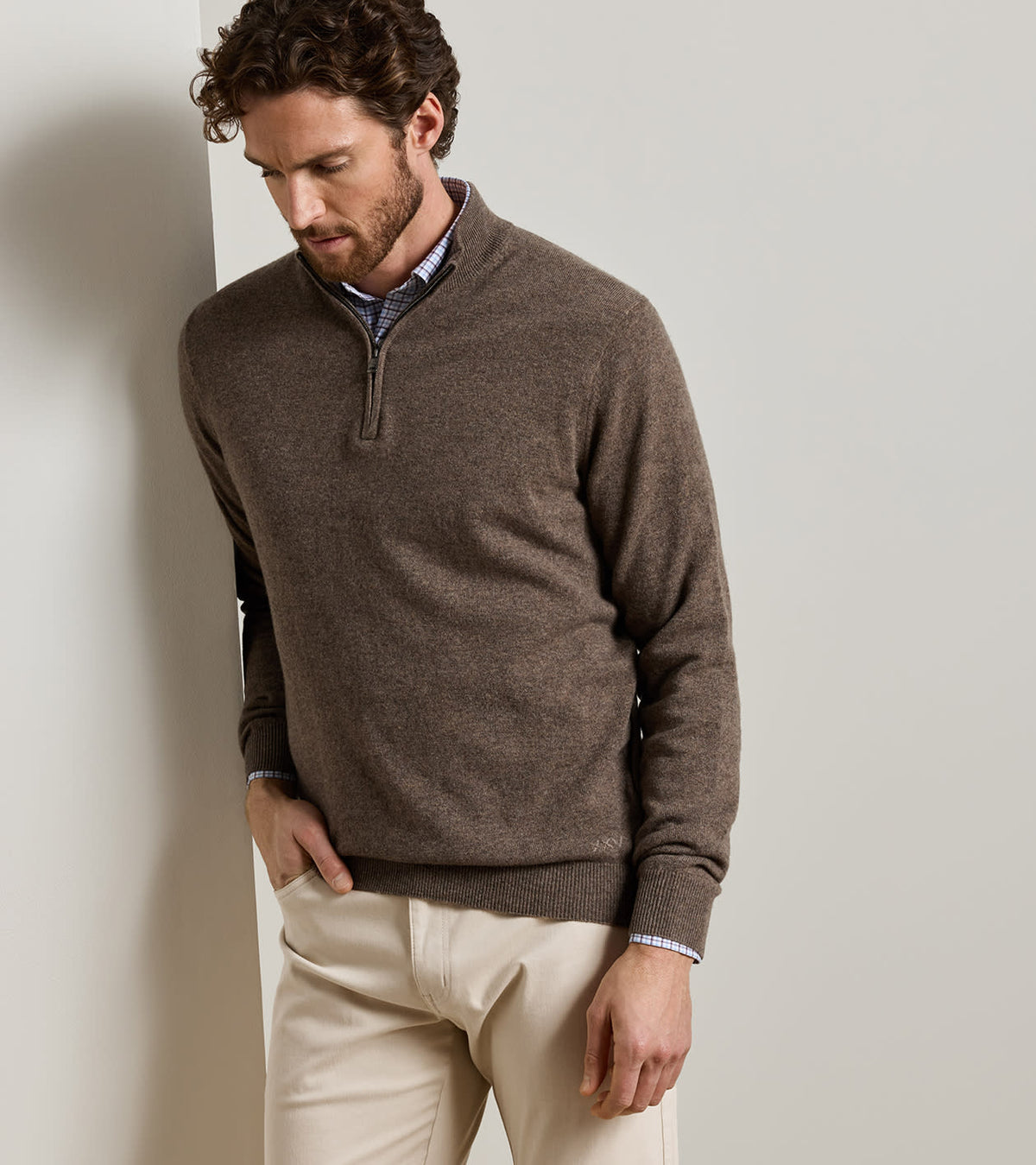 CROWN ANNIVERSARY CASHMERE 1/4 ZIP SWEATER - SAWGRASS