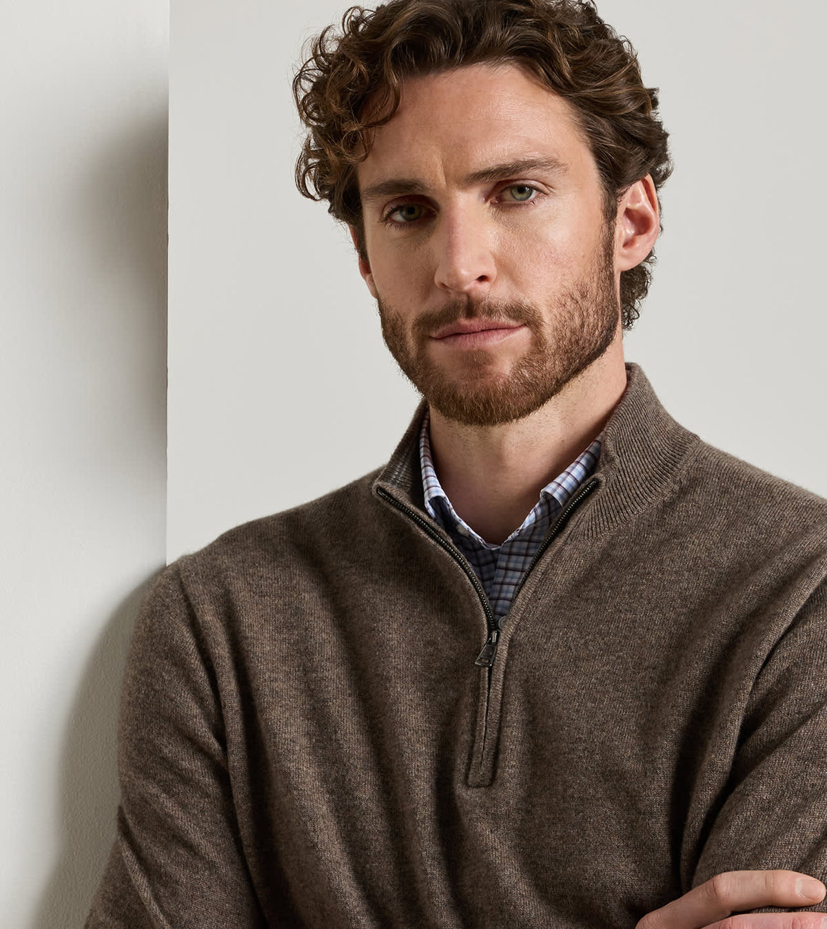CROWN ANNIVERSARY CASHMERE 1/4 ZIP SWEATER - SAWGRASS
