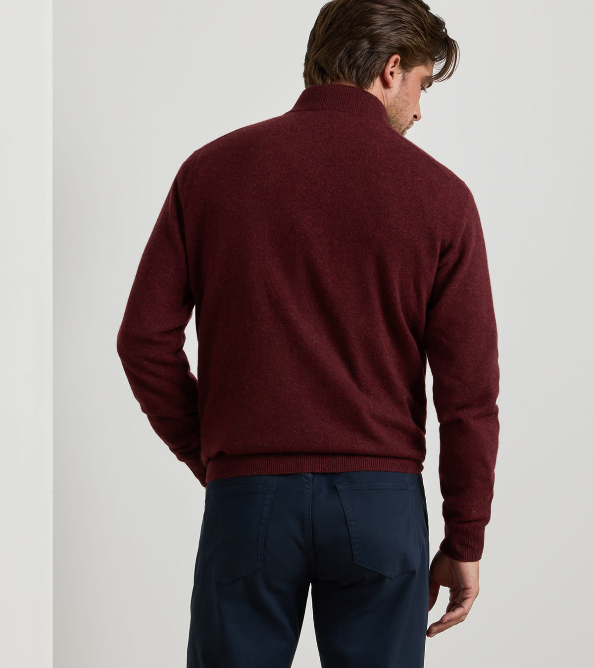 CROWN ANNIVERSARY CASHMERE 1/4 ZIP SWEATER - BORDEAUX