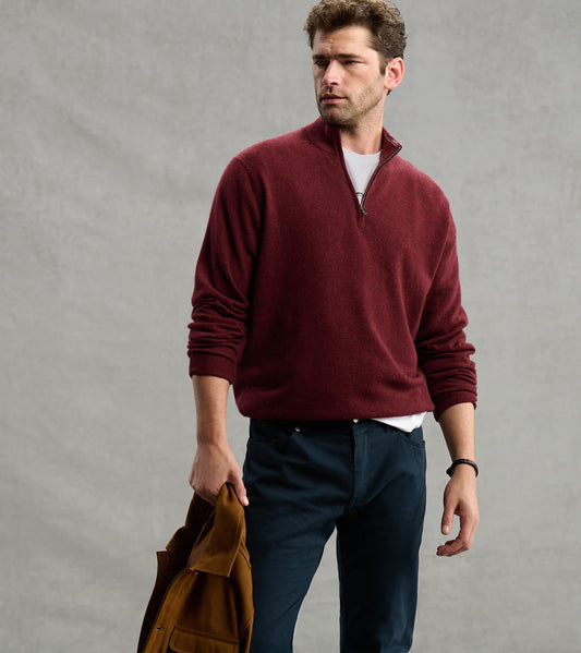 CROWN ANNIVERSARY CASHMERE 1/4 ZIP SWEATER - BORDEAUX