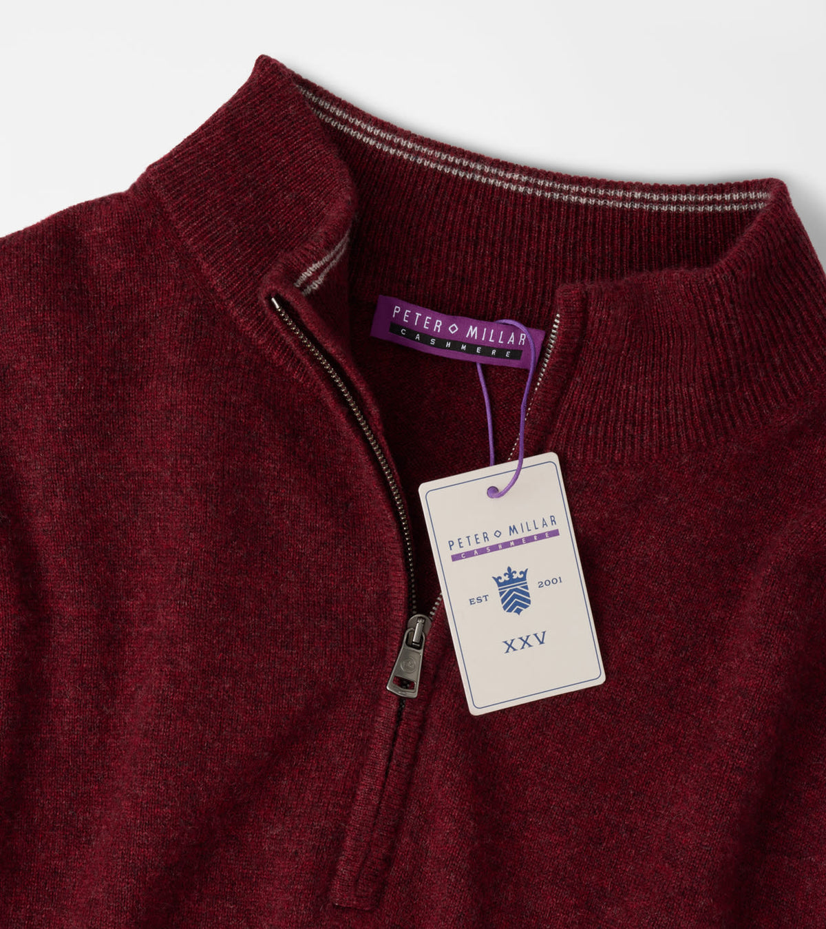 CROWN ANNIVERSARY CASHMERE 1/4 ZIP SWEATER - BORDEAUX