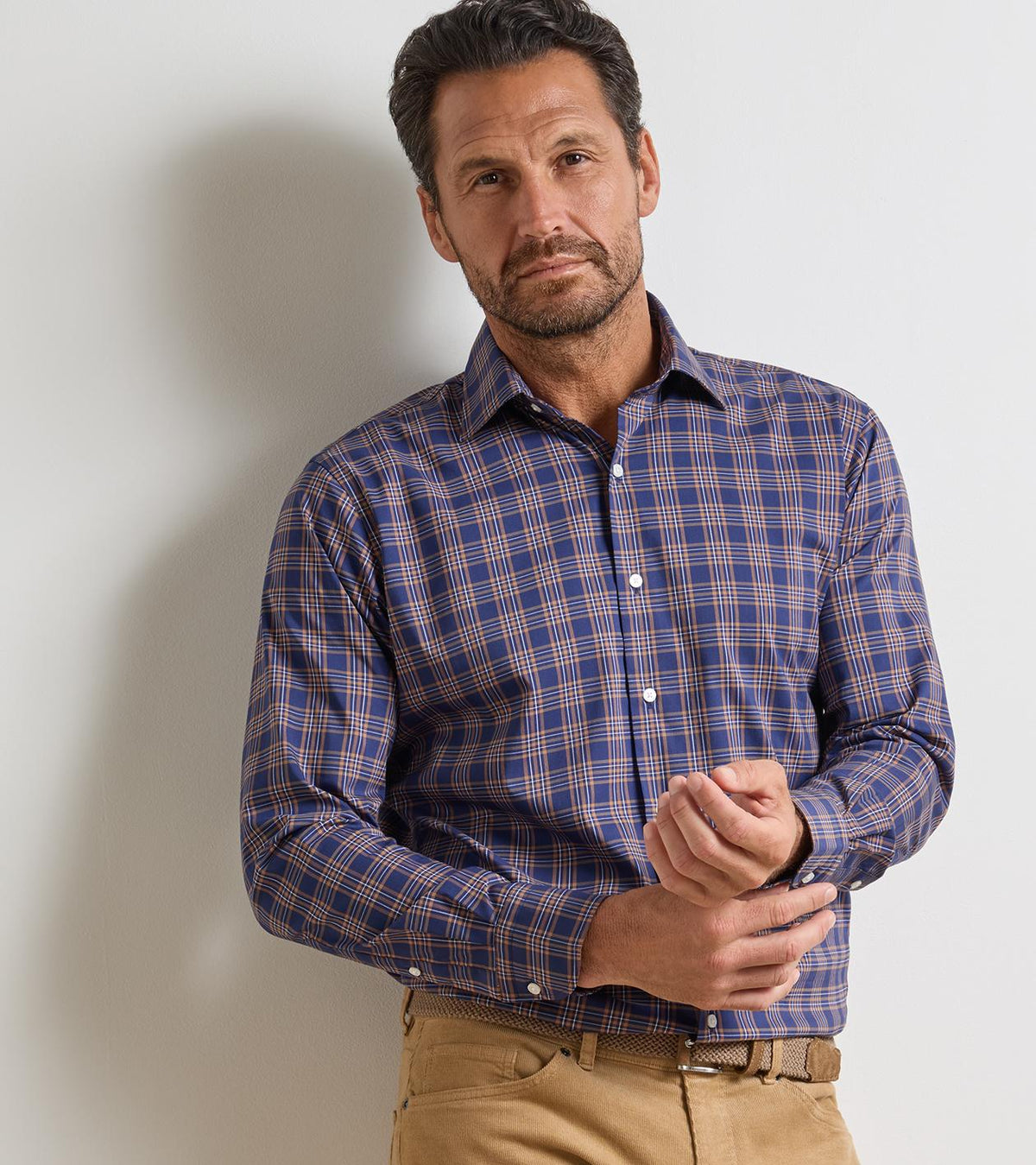 RICHARD CROWN LITE COTTON STRETCH SHIRT - NAVY