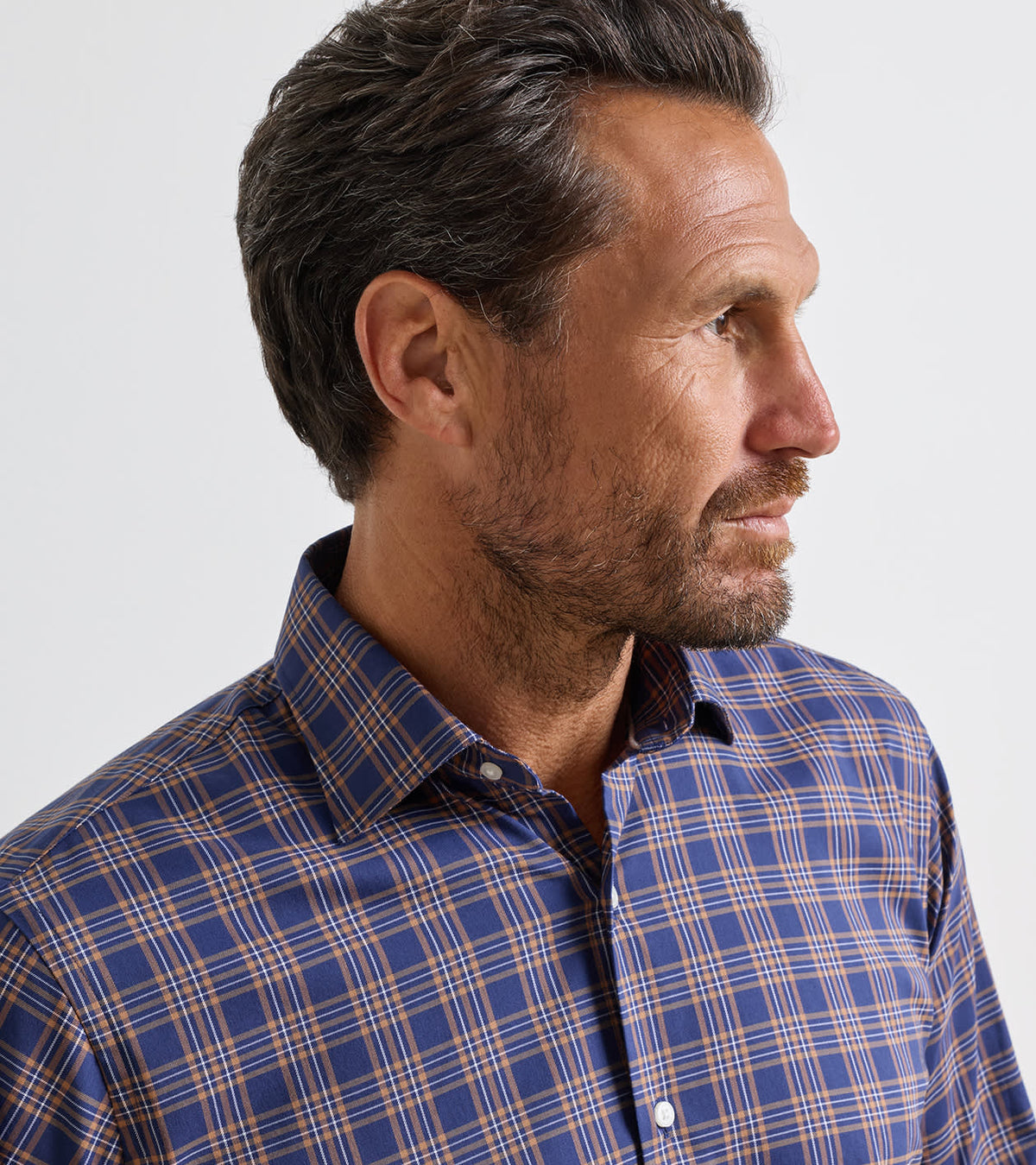RICHARD CROWN LITE COTTON STRETCH SHIRT - NAVY