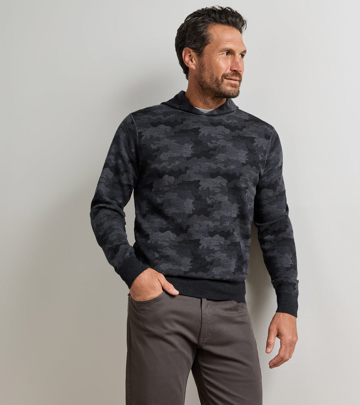 REVERSIBLE CAMO POPOVER HOODIE - BLACK