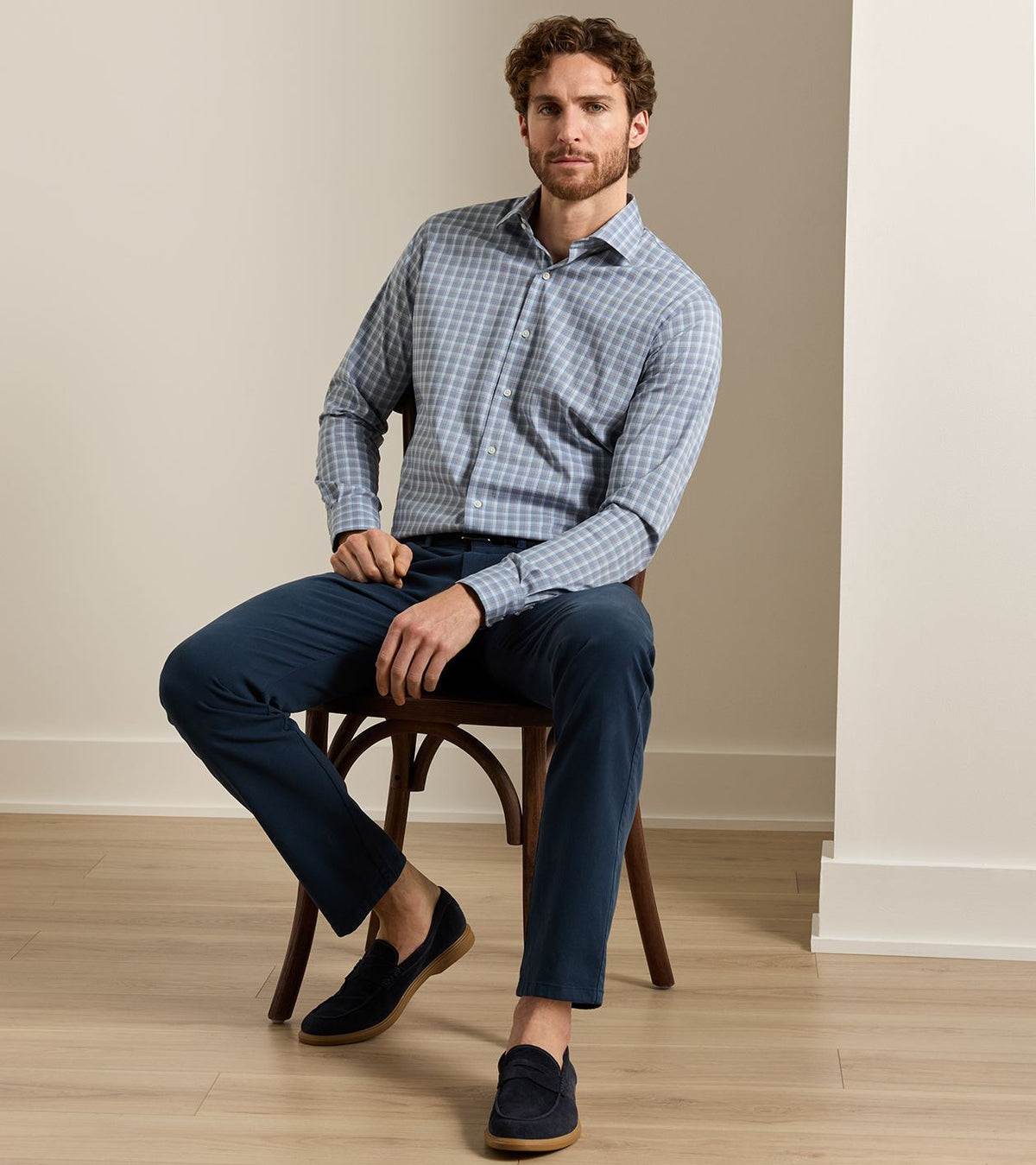 LINCOLN CROWN LITE COTTON STRETCH SHIRT - NAVY