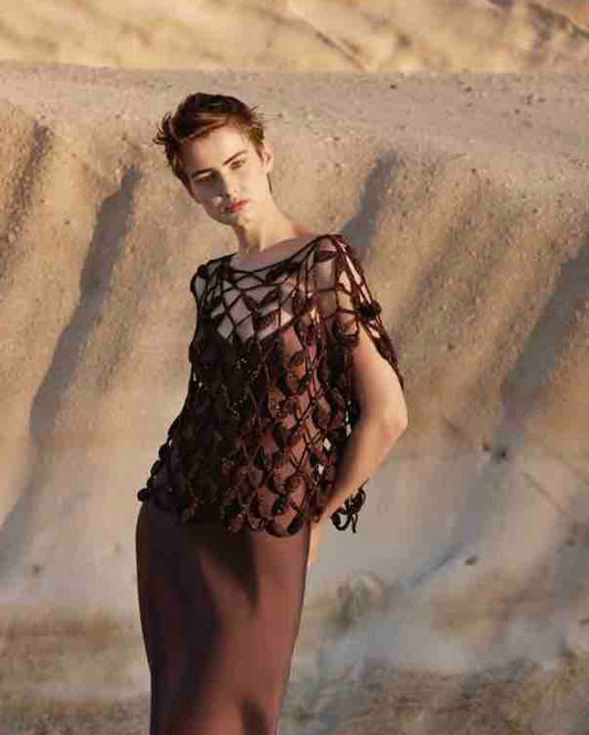 SAPONARIA CROCHET TOP WITH PAILLETTES - BROWN
