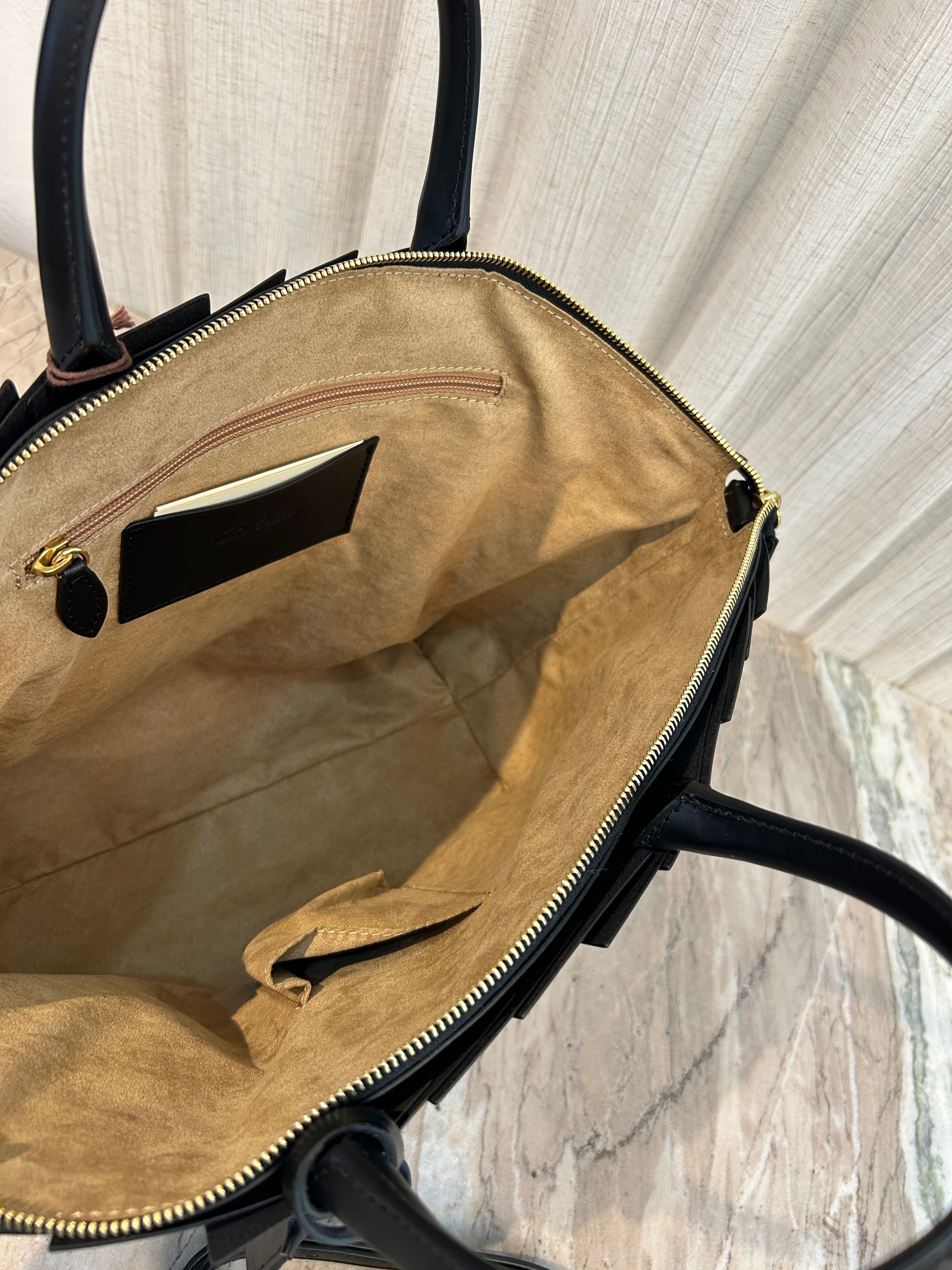 ERMIONE LEATHER TOTE BAG - NERO