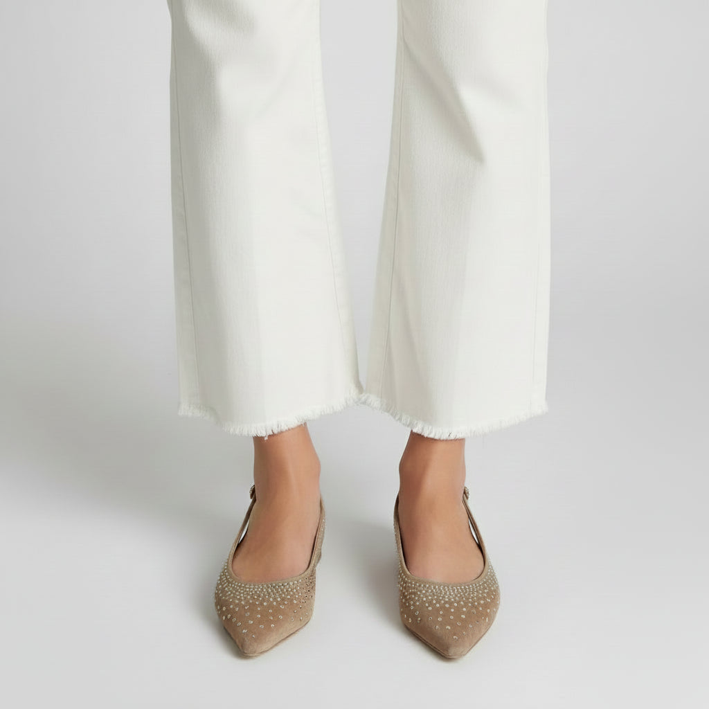 NIKA CRYSTAL SUEDE SLINGBACK SHOE - GOLDEN BROWN/BEIGE