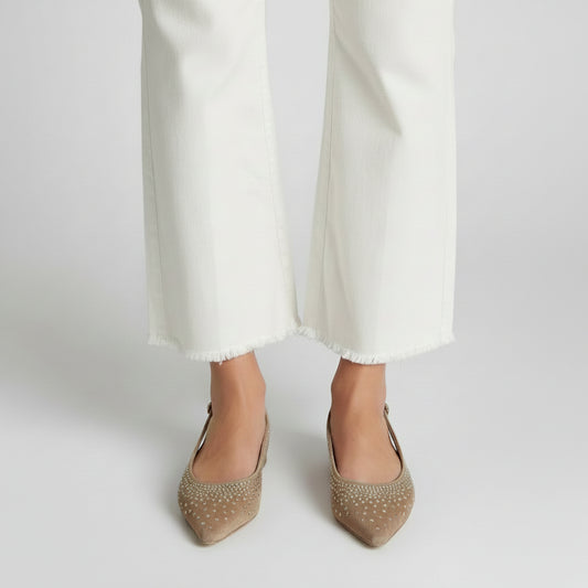 NIKA CRYSTAL SUEDE SLINGBACK SHOE - GOLDEN BROWN/BEIGE