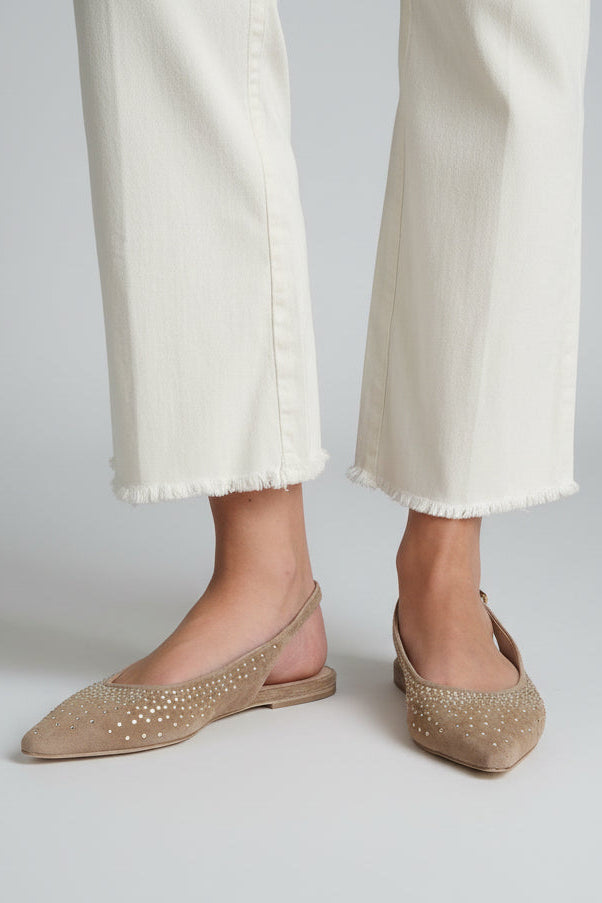 NIKA CRYSTAL SUEDE SLINGBACK SHOE - GOLDEN BROWN/BEIGE