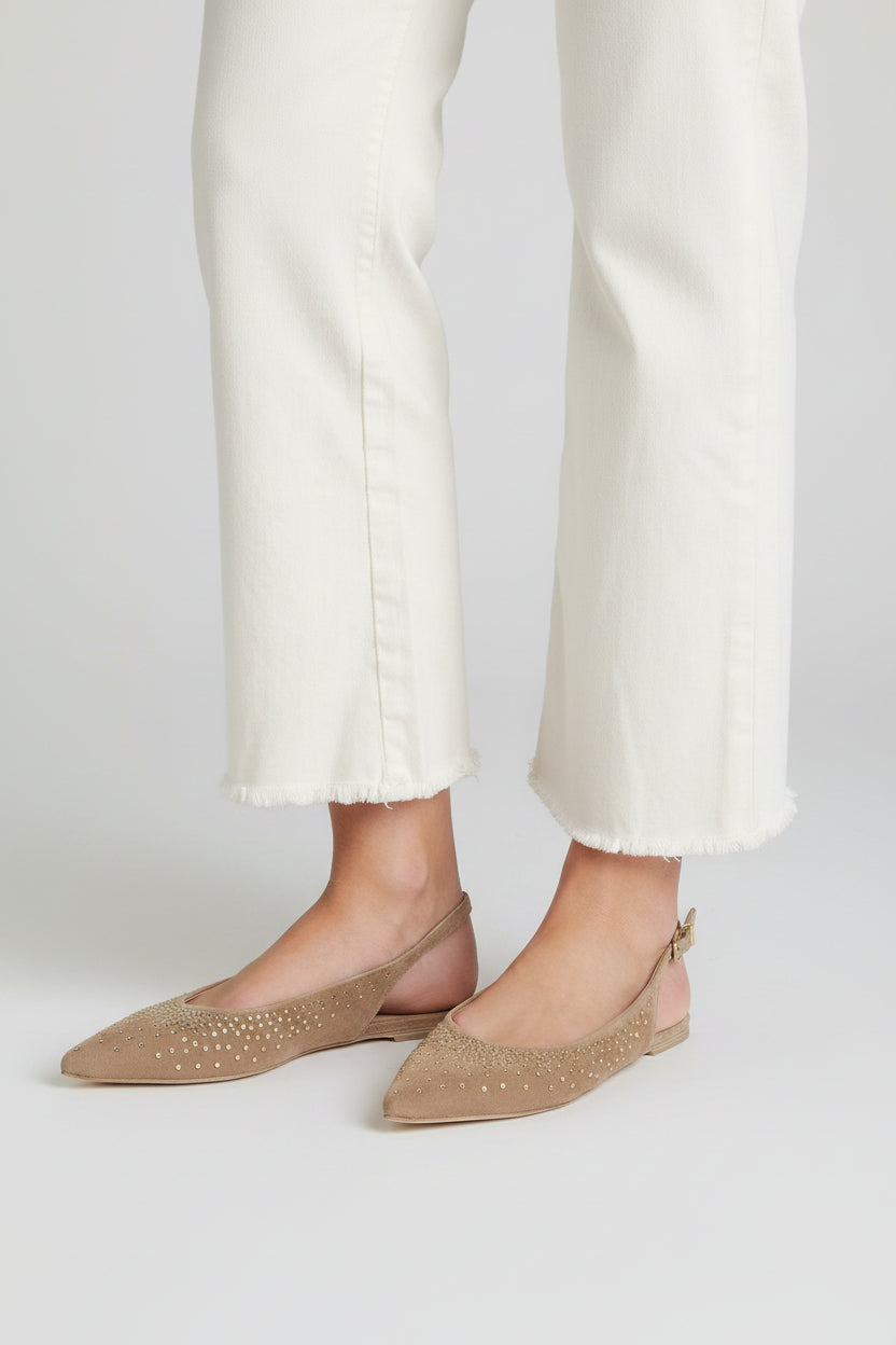NIKA CRYSTAL SUEDE SLINGBACK SHOE - GOLDEN BROWN/BEIGE
