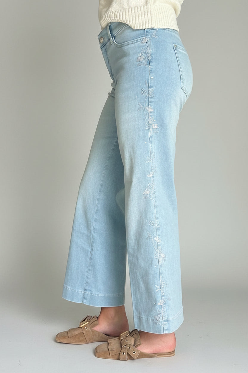 DREAM WIDE CROPPED FLOWER JEAN - CALIFORNIA BEACH USED WASH